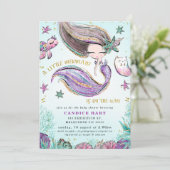 パープルティール(緑がかった色)リトルマーメイドベビーシャワー  招待状 (スタンド正面)