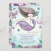 パープルティール(緑がかった色)リトルマーメイドベビーシャワー  招待状 (正面/裏面)