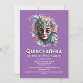 パープルティール(緑がかった色)仮装テーマキンセアニェラ誕生日 招待状 (正面)