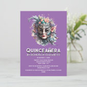 パープルティール(緑がかった色)仮装テーマキンセアニェラ誕生日 招待状 (スタンド正面)