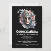 パープルティール（緑がかった色）仮装マスクキンセアニェラ誕生日 招待状 (正面)