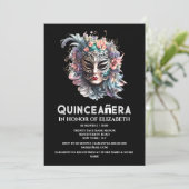 パープルティール（緑がかった色）仮装マスクキンセアニェラ誕生日 招待状 (スタンド正面)