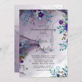 パープルティール（緑がかった色）植物性フローラアルコールイン結婚クス 招待状