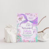 パープルティール（緑がかった色）私たちの小さな人魚の最初の誕生日 招待状