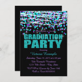 パープルティール(緑がかった色)紙吹雪卒業パーティー 招待状 (正面/裏面)