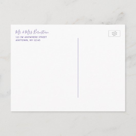 パープルティール（緑がかった色）絞り染めバルミツワー日付を保存 案内ポストカード (裏面)