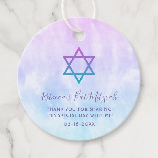 パープルティール(緑がかった色)絞り染めバルミツワー フェイバータグ (正面)