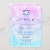 パープルティール(緑がかった色)絞り染めバルミツワー 招待状 (正面/裏面)