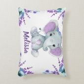 パープルティール(緑がかった色)象の女の子名前をカスタムする枕 アクセントクッション (正面(垂直))