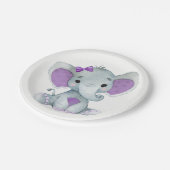 パープルティール（緑がかった色）象プレートベビーシャワー、誕生日 ペーパープレート (アングル)