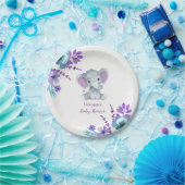 パープルティール（緑がかった色）象プレート4ベビーシャワー、誕生日 ペーパープレート (パーティー)