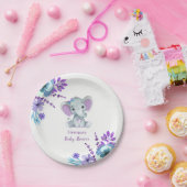 パープルティール（緑がかった色）象プレート4ベビーシャワー、誕生日 ペーパープレート (パーティー)