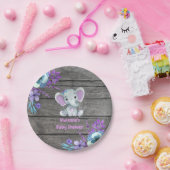 パープルティール（緑がかった色）象プレート4ベビーシャワー、誕生日 ペーパープレート (パーティー)