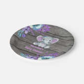 パープルティール（緑がかった色）象プレート4ベビーシャワー、誕生日 ペーパープレート (アングル)