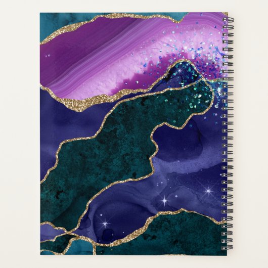 パープルティール(緑がかった色)金ゴールドアゲートモノグラムモダンラグジュアリー プランナー手帳 (裏面)