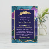パープルティール(緑がかった色)金ゴールドグリッターアゲ結婚ートズ 招待状 (スタンド正面)