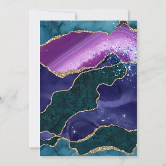 パープルティール（緑がかった色）金ゴールドグリッターアゲ結婚ートズ 招待状 (裏面)