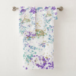 パープルティール（緑がかった色）金ゴールドグレンジーモダンスプラッシュ バスタオルセット