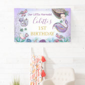 パープルティール(緑がかった色)金ゴールドマーメイド第1誕生日バナー 横断幕 (インサイチュ)