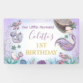 パープルティール（緑がかった色）金ゴールドマーメイド第1誕生日バナー 横断幕 (横)