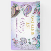 パープルティール(緑がかった色)金ゴールドマーメイド第1誕生日バナー 横断幕 (縦)