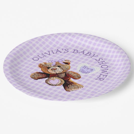 パープルテディベアベビーシャワー紙プレート ペーパープレート (アングル)
