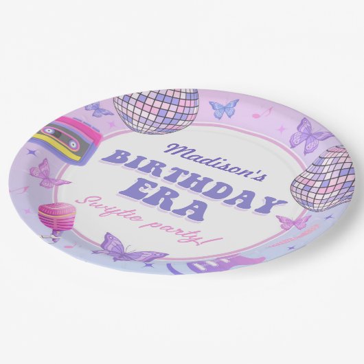 パープルディスコインマイ誕生日エラ誕生日 ペーパープレート (アングル)