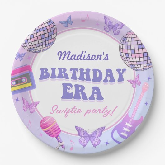 パープルディスコインマイ誕生日エラ誕生日 ペーパープレート (正面)