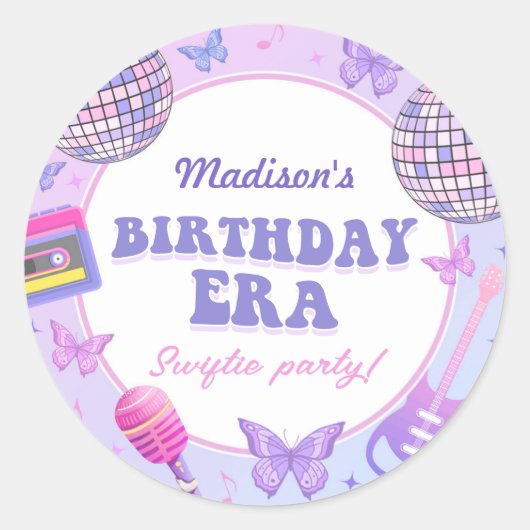 パープルディスコインマイ誕生日エラ誕生日 ラウンドシール (正面)