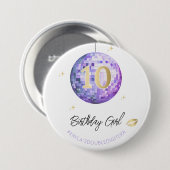 パープルディスコボールダブルデジット誕生日服 缶バッジ (正面&裏面)