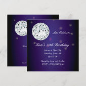 パープルディスコボール誕生日パーティー招待状 招待状 (正面/裏面)