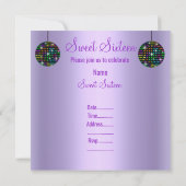 パープルディスコボール スウィート16 パーティー招待状 招待状 (裏面)