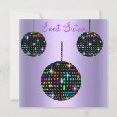 パープルディスコボール スウィート16 パーティー招待状 招待状 (正面)