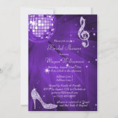 パープルディスコボール&スパークルヒールブライダルシャワー 招待状 (裏面)