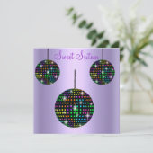 パープルディスコボールSWEET SIXTEENパーティの招待状 招待状 (スタンド正面)