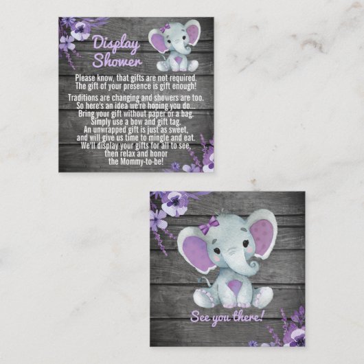 パープルディスプレイシャワーエレファントラスティックフローラ スクエア名刺 (正面/裏面)