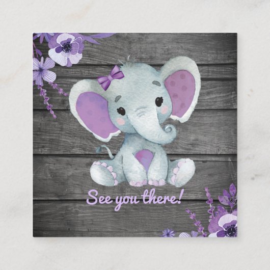 パープルディスプレイシャワーエレファントラスティックフローラ スクエア名刺 (裏面)