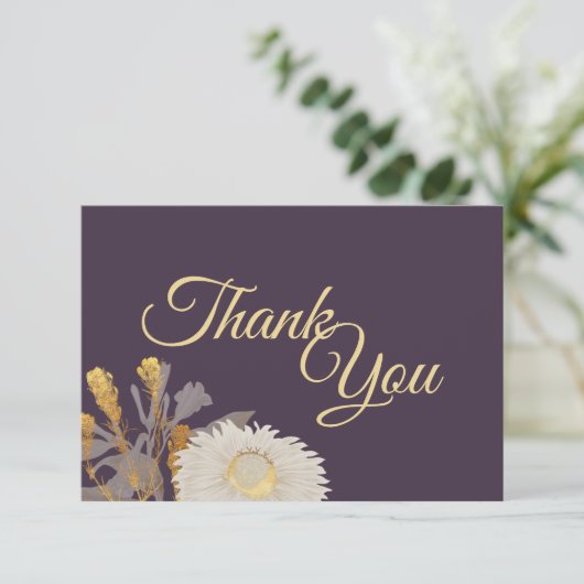 パープルデイジーアンティーク結婚ズサンキューフラットカード サンキューカード (スタンド正面)