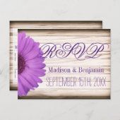 パープルデイジーカントリー素朴ウッドRSVPポストカード インビテーションポストカード (正面/裏面)