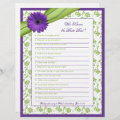 パープルデイジーグリーンフローラブライダルシャワーゲーム (正面/裏面)