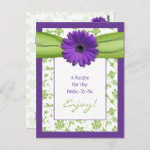 パープルデイジーグリーンフローラブライダルシャワーレシピ ポストカード (正面/裏面)