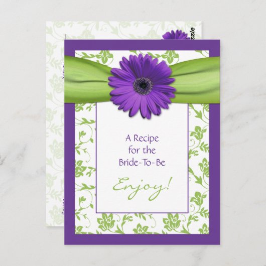 パープルデイジーグリーンフローラブライダルシャワーレシピ ポストカード (正面/裏面)