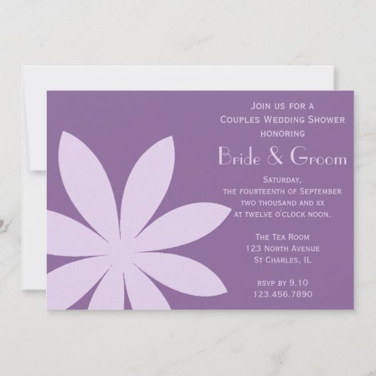 パープルデイジーフラワーカップルウェディングシャワー 招待状 (正面)
