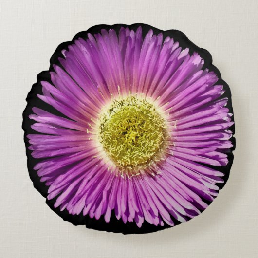 パープルデイジーフラワークロージュアップボホ陽気なフローラ ラウンドクッション (正面)
