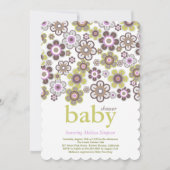 パープルデイジーフラワーズ開花ベビーシャワー招待状 招待状 (正面)