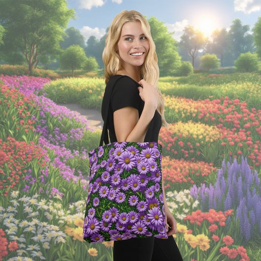 パープルデイジーフラワートートバッグ トートバッグ