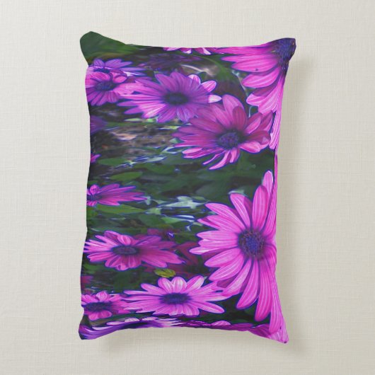 パープルデイジーフラワーファンタジーフローラ抽象芸術アート アクセントクッション (裏面(縦))