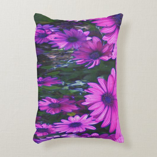 パープルデイジーフラワーファンタジーフローラ抽象芸術アート アクセントクッション (正面(垂直))