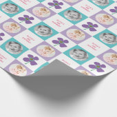 パープルデイジーポップ・アートのフラワーシック誕生日フォトギフト ラッピングペーパー (角)