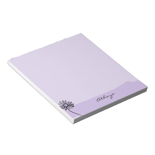 パープルデイジーラインアートパーソナライズされた ノートパッド (アングル)
